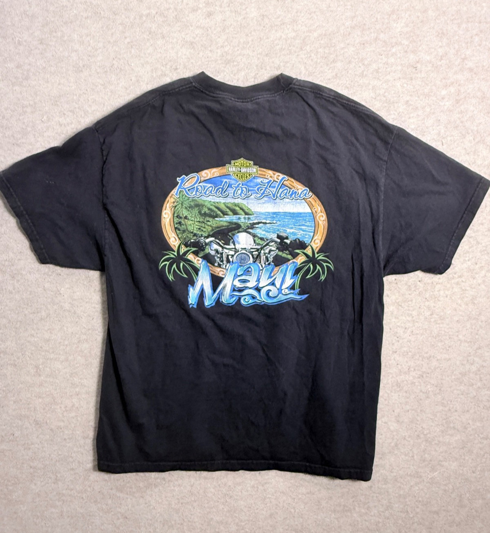 Harley Davidson Maui Hawaii Road to Hana XL T-shirt Vtg Made USA Hanes Beefy